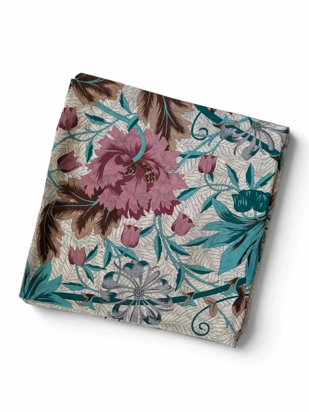 Vintage Multicolored Floral Large Square Silk Scarf